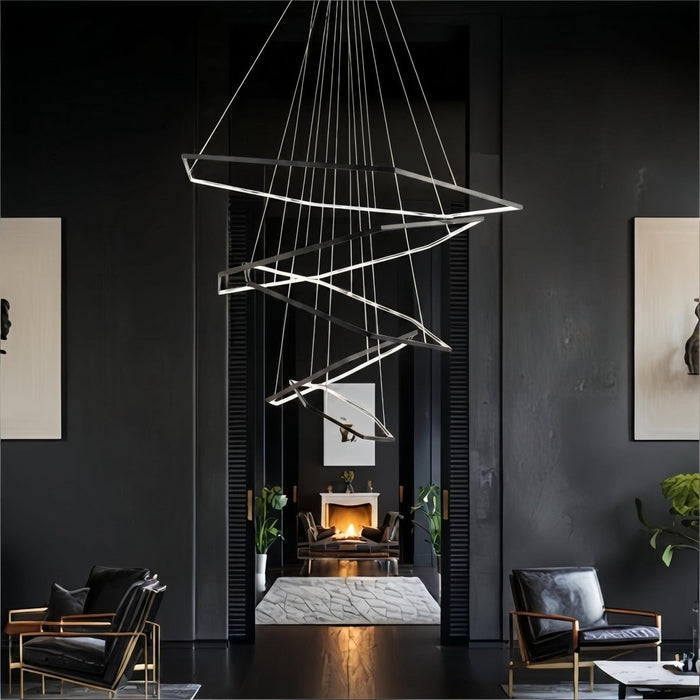 BAMDECOR AD2582/5 Modern LED Chandelier, Hexagonal Rings Ceiling Lighting Contemporary Chandeliers (5 Rings - Black) - Amazingooh Wholesale