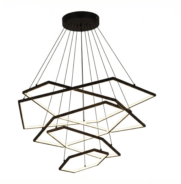 BAMDECOR AD2582/5 Modern LED Chandelier, Hexagonal Rings Ceiling Lighting Contemporary Chandeliers (5 Rings - Black) - Amazingooh Wholesale