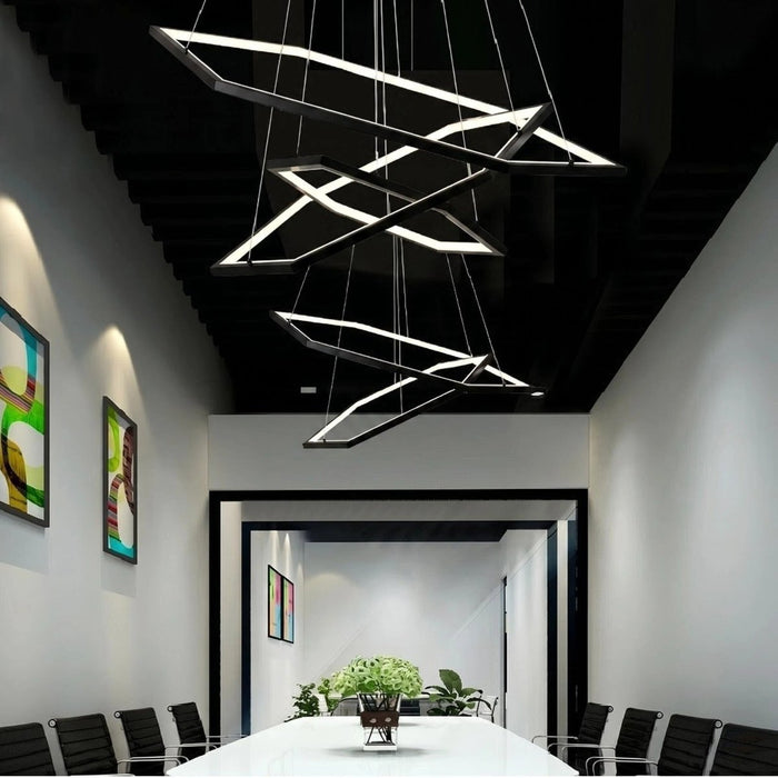 BAMDECOR AD2582/5 Modern LED Chandelier, Hexagonal Rings Ceiling Lighting Contemporary Chandeliers (5 Rings - Black) - Amazingooh Wholesale