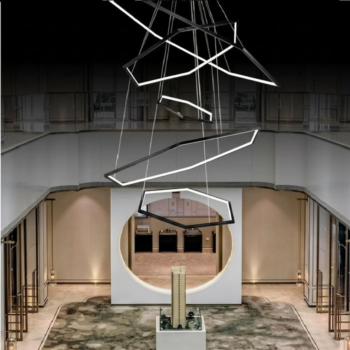 BAMDECOR AD2582/5 Modern LED Chandelier, Hexagonal Rings Ceiling Lighting Contemporary Chandeliers (5 Rings - Black) - Amazingooh Wholesale