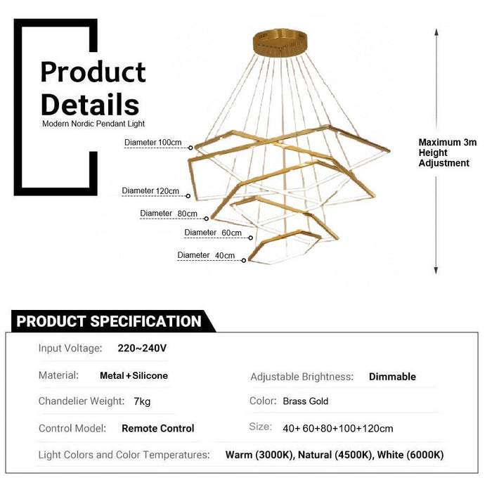 BAMDECOR AD2582/5 Modern LED Chandelier, Hexagonal Rings Ceiling Lighting Contemporary Chandeliers (5 Rings - Gold) - Amazingooh Wholesale