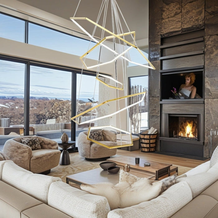 BAMDECOR AD2582/5 Modern LED Chandelier, Hexagonal Rings Ceiling Lighting Contemporary Chandeliers (5 Rings - Gold) - Amazingooh Wholesale