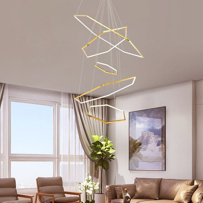 BAMDECOR AD2582/5 Modern LED Chandelier, Hexagonal Rings Ceiling Lighting Contemporary Chandeliers (5 Rings - Gold) - Amazingooh Wholesale