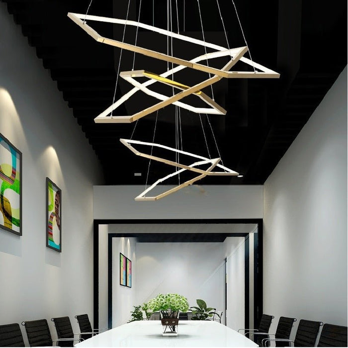 BAMDECOR AD2582/5 Modern LED Chandelier, Hexagonal Rings Ceiling Lighting Contemporary Chandeliers (5 Rings - Gold) - Amazingooh Wholesale