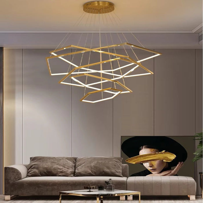 BAMDECOR AD2582/5 Modern LED Chandelier, Hexagonal Rings Ceiling Lighting Contemporary Chandeliers (5 Rings - Gold) - Amazingooh Wholesale