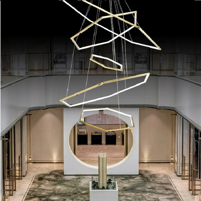 BAMDECOR AD2582/5 Modern LED Chandelier, Hexagonal Rings Ceiling Lighting Contemporary Chandeliers (5 Rings - Gold) - Amazingooh Wholesale