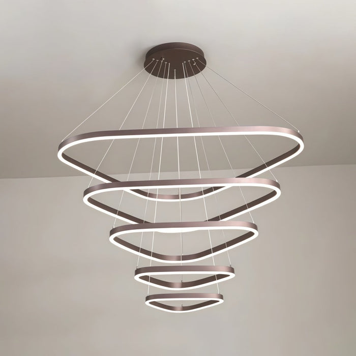BAMDECOR AD2583 Modern Triangular LED Chandelier (Five Rings - Gold/Black) - Amazingooh Wholesale