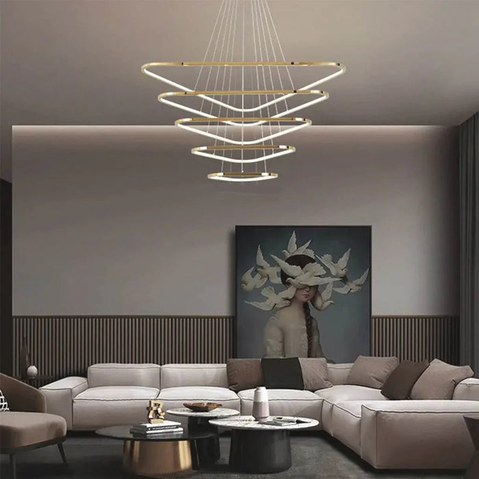 BAMDECOR AD2583 Modern Triangular LED Chandelier (Five Rings - Gold/Black) - Amazingooh Wholesale