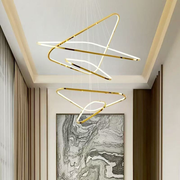 BAMDECOR AD2583 Modern Triangular LED Chandelier (Five Rings - Gold/Black) - Amazingooh Wholesale