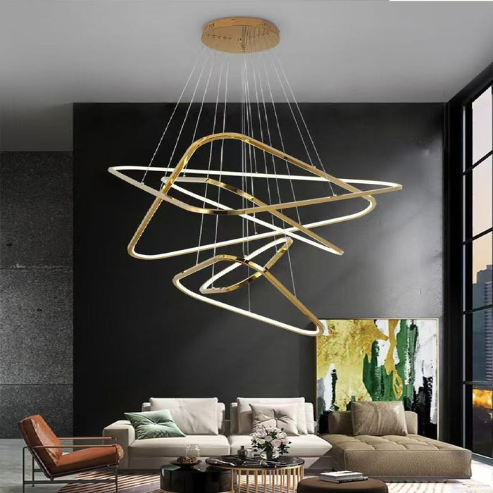 BAMDECOR AD2583 Modern Triangular LED Chandelier (Five Rings - Gold/Black) - Amazingooh Wholesale