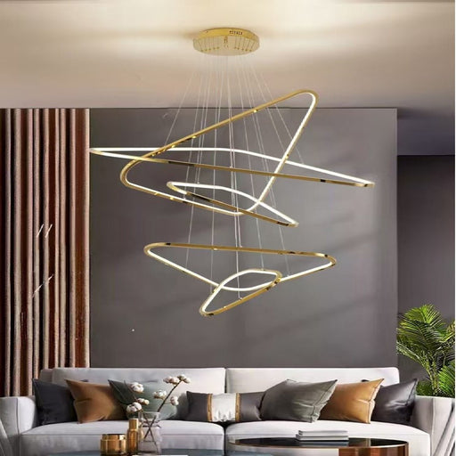 BAMDECOR AD2583 Modern Triangular LED Chandelier (Five Rings - Gold/Black) - Amazingooh Wholesale