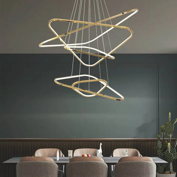 BAMDECOR AD2583 Modern Triangular LED Chandelier (Five Rings - Gold/Black) - Amazingooh Wholesale
