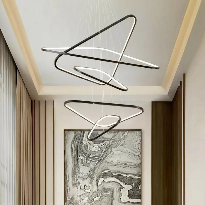 BAMDECOR AD2583 Modern Triangular LED Chandelier (Five Rings - Gold/Black) - Amazingooh Wholesale