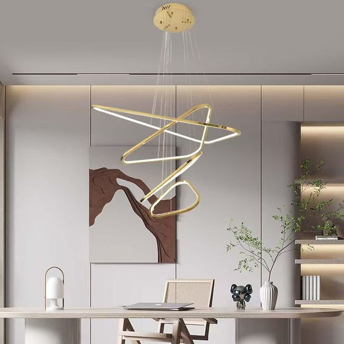 BAMDECOR AD2583 Modern Triangular LED Chandelier (Four Rings - Gold/Black) - Amazingooh Wholesale