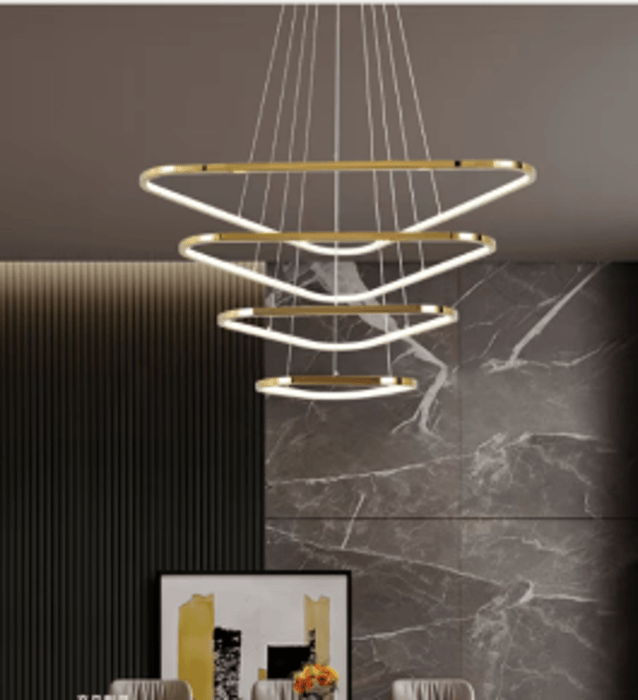 BAMDECOR AD2583 Modern Triangular LED Chandelier (Four Rings - Gold/Black) - Amazingooh Wholesale