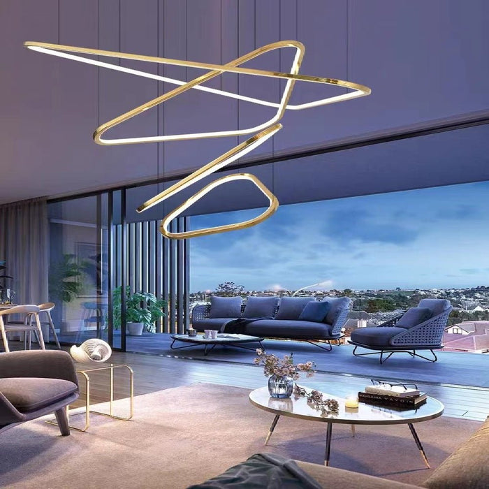 BAMDECOR AD2583 Modern Triangular LED Chandelier (Four Rings - Gold/Black) - Amazingooh Wholesale