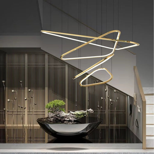 BAMDECOR AD2583 Modern Triangular LED Chandelier (Four Rings - Gold/Black) - Amazingooh Wholesale
