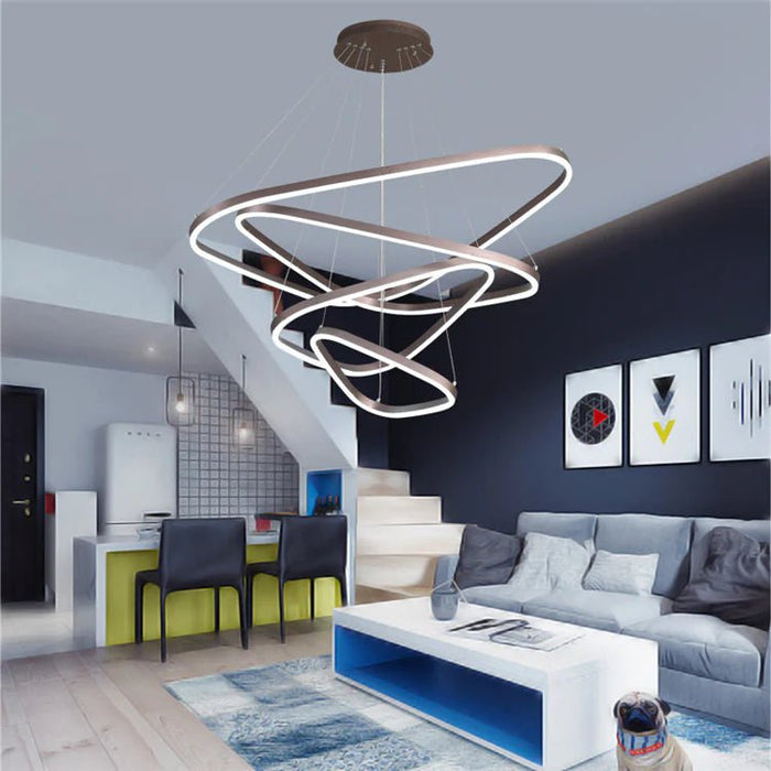 BAMDECOR AD2583 Modern Triangular LED Chandelier (Four Rings - Gold/Black) - Amazingooh Wholesale