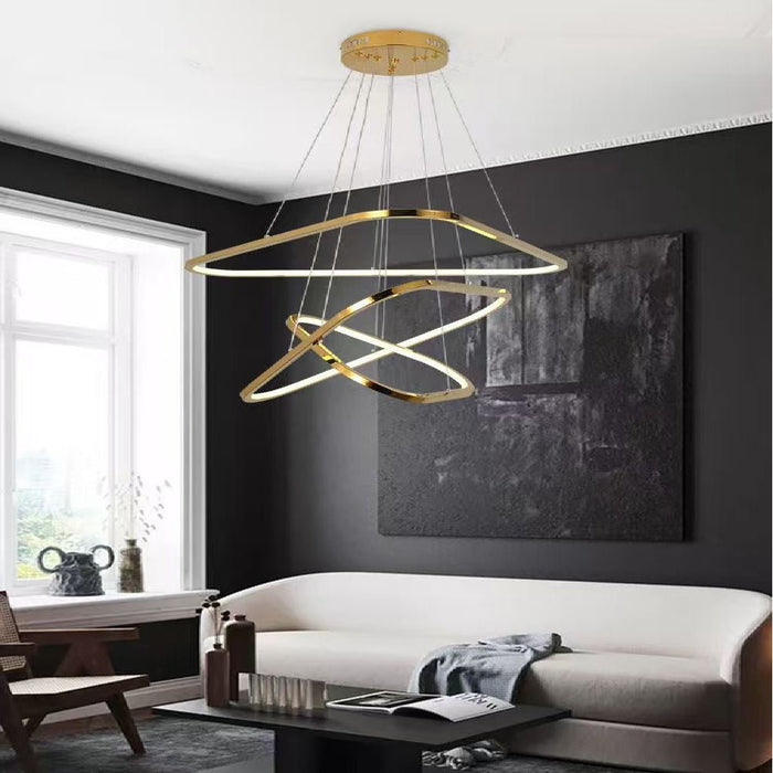 BAMDECOR AD2583 Modern Triangular LED Chandelier (Three Rings - Gold/Black) - Amazingooh Wholesale