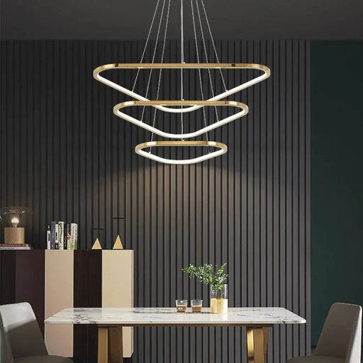 BAMDECOR AD2583 Modern Triangular LED Chandelier (Three Rings - Gold/Black) - Amazingooh Wholesale