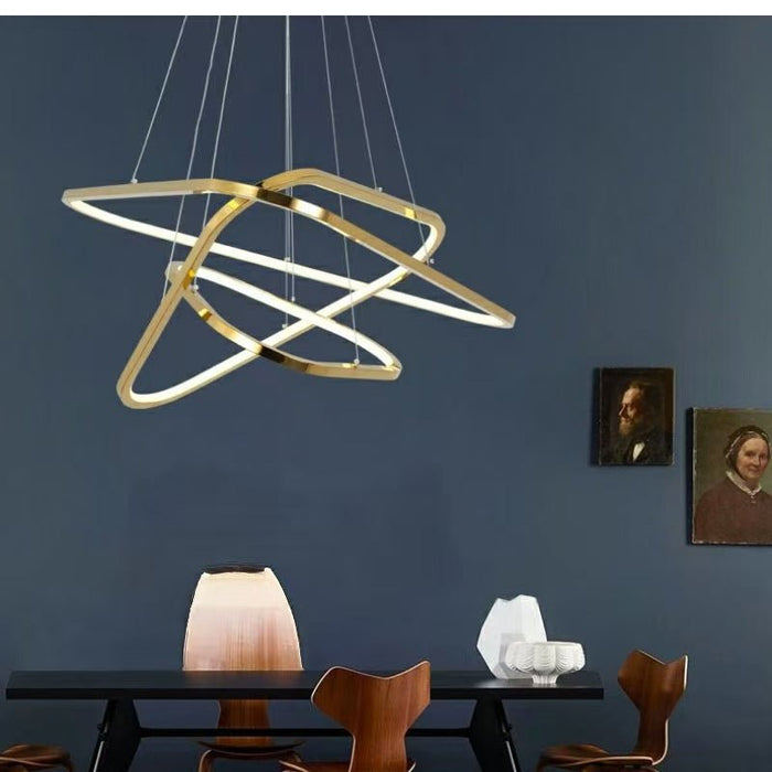 BAMDECOR AD2583 Modern Triangular LED Chandelier (Three Rings - Gold/Black) - Amazingooh Wholesale