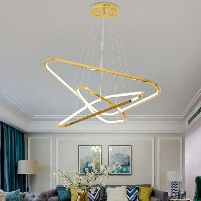 BAMDECOR AD2583 Modern Triangular LED Chandelier (Three Rings - Gold/Black) - Amazingooh Wholesale