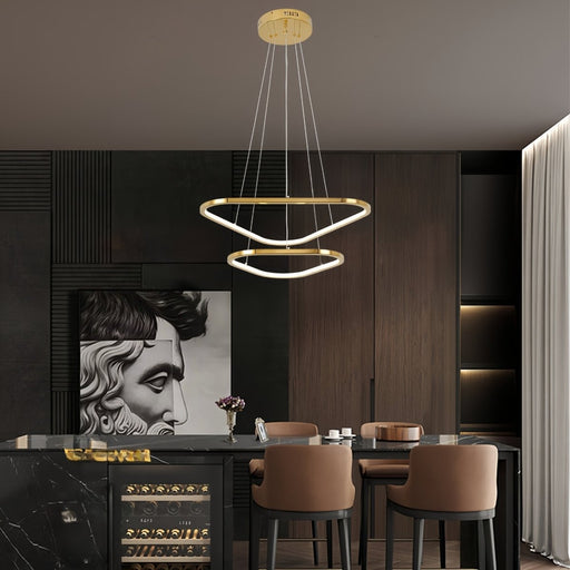 BAMDECOR AD2583 Modern Triangular LED Chandelier (Two Rings - Gold/Black) - Amazingooh Wholesale