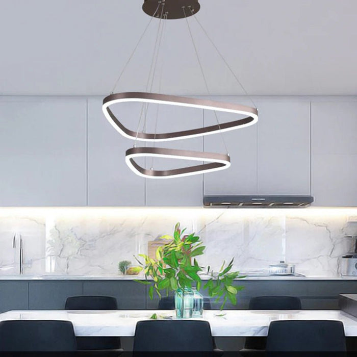 BAMDECOR AD2583 Modern Triangular LED Chandelier (Two Rings - Gold/Black) - Amazingooh Wholesale