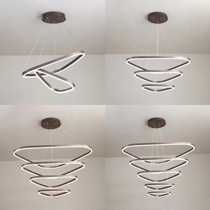 BAMDECOR AD2583 Modern Triangular LED Chandelier (Two Rings - Gold/Black) - Amazingooh Wholesale