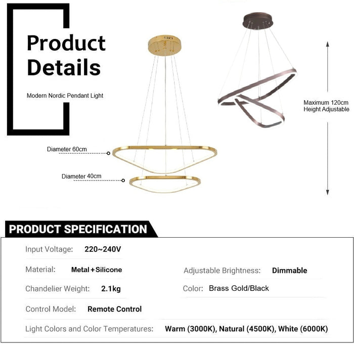 BAMDECOR AD2583 Modern Triangular LED Chandelier (Two Rings - Gold/Black) - Amazingooh Wholesale