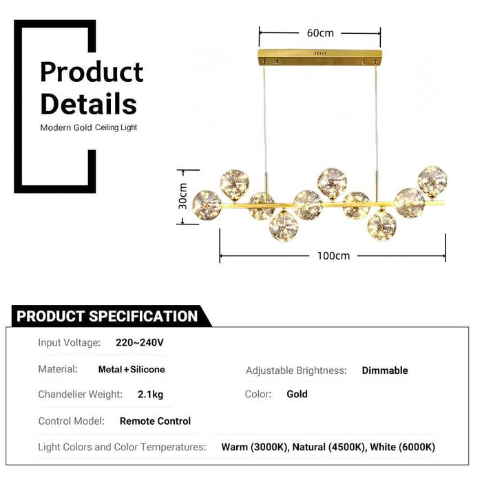 BAMDECOR AD2601 Modern 10 - Light Gold Kitchen Island Light with Glass Globe Shade Ceiling Pendant Lights - Amazingooh Wholesale