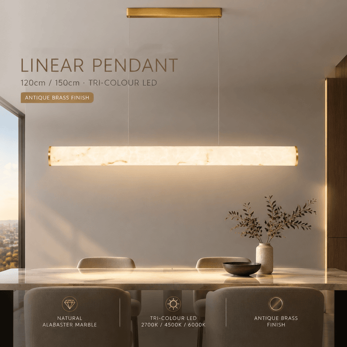Bamdecor Antique Brass Alabaster Faux Marble Pendant Light 150cm/120cm (Brass Gold) - Amazingooh Wholesale