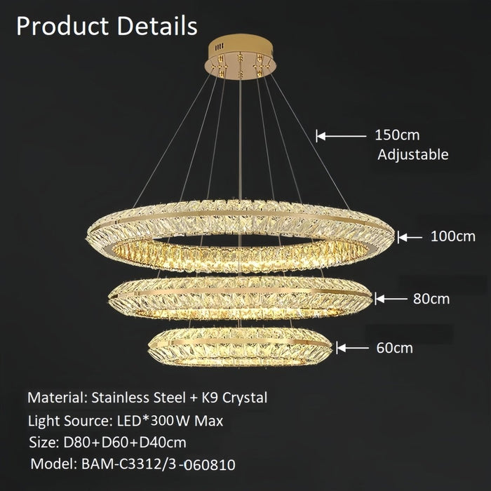 BAMDECOR C3312/3 Crystal Chandelier Living Room Chandelier Crystal Chandelier Room Dining Room lamp New Bedroom Lamps Lighting Villa Light Luxury Post (Size:100+80+60cm) - Amazingooh Wholesale