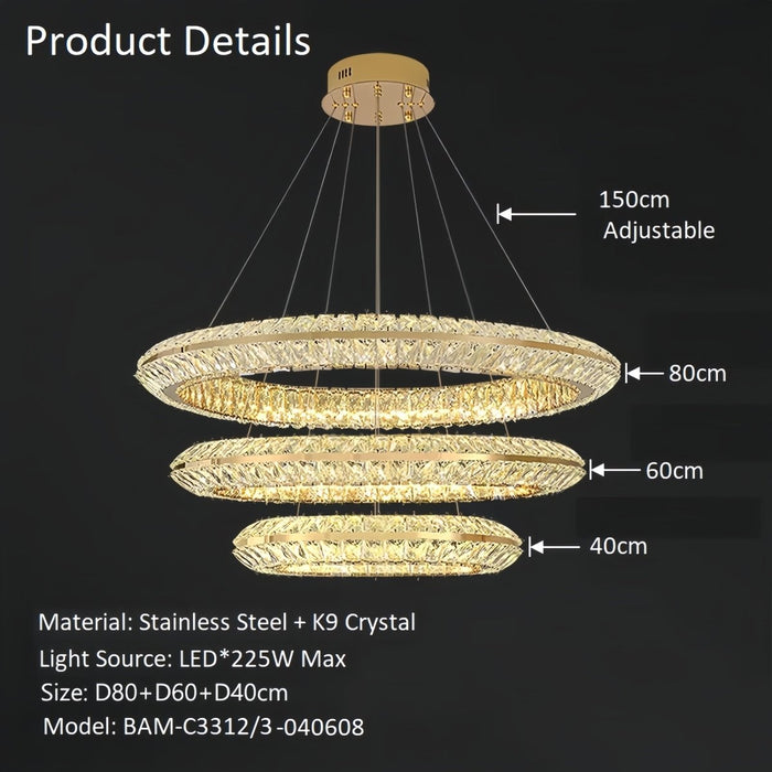 BAMDECOR C3312/3 Crystal Chandelier Living Room Chandelier Crystal Chandelier Room Dining Room lamp New Bedroom Lamps Lighting Villa Light Luxury Post (Size:80+60+40cm) - Amazingooh Wholesale