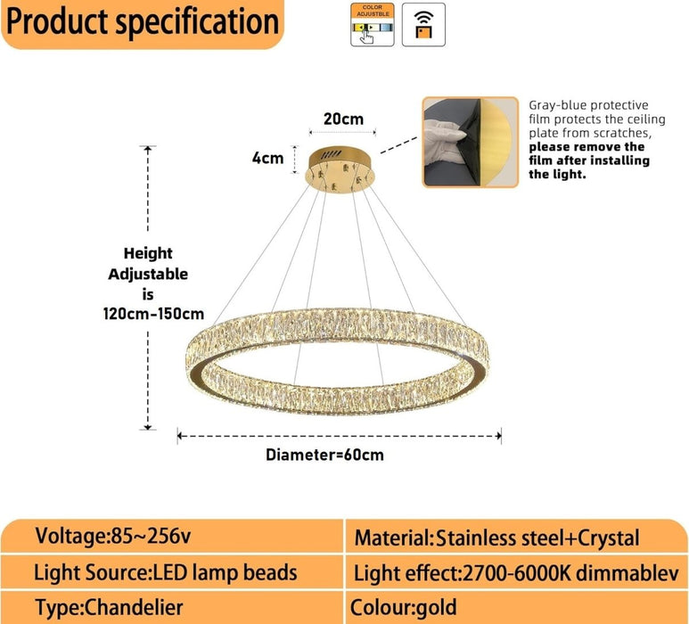 BAMDECOR C3313/1 Modern Crystal Chandeliers Lighting Fixtures Contemporary Round Chandelier Lighting Fixtures Crystal Pendant Ceiling Lights(Gold) - Amazingooh Wholesale