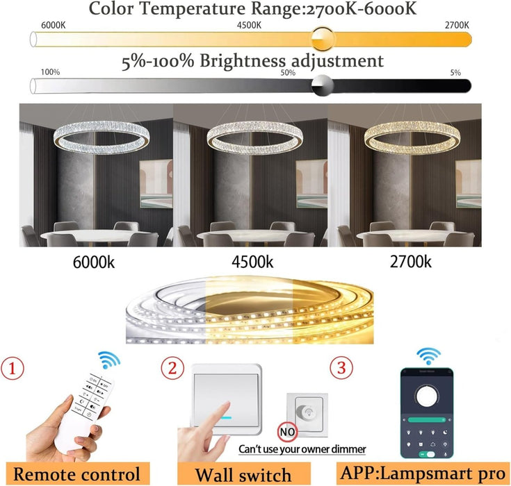 BAMDECOR C3313/2 Modern Crystal Chandeliers Lighting Fixtures Contemporary Round Chandelier Lighting Fixtures Crystal Pendant Ceiling Lights(Gold) - Amazingooh Wholesale