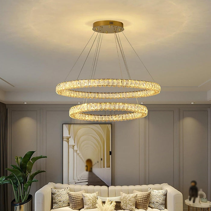 BAMDECOR C3313/2 Modern Crystal Chandeliers Lighting Fixtures Contemporary Round Chandelier Lighting Fixtures Crystal Pendant Ceiling Lights(Gold) - Amazingooh Wholesale
