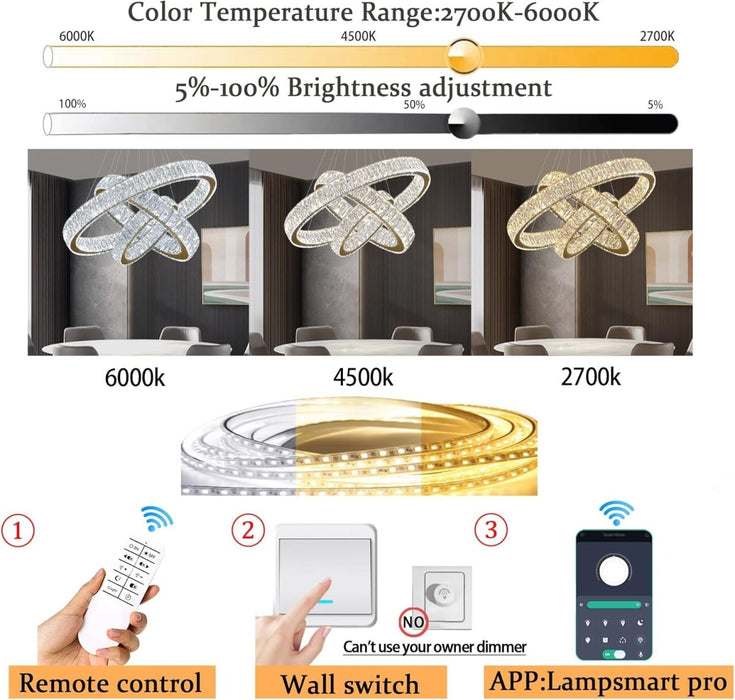 BAMDECOR C3313/3 Modern Crystal Chandeliers Lighting Fixtures Contemporary Round Chandelier Lighting Fixtures Crystal Pendant Ceiling Lights(Gold) - Amazingooh Wholesale