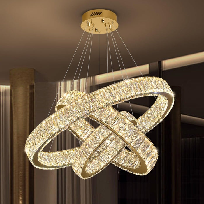 BAMDECOR C3313/3 Modern Crystal Chandeliers Lighting Fixtures Contemporary Round Chandelier Lighting Fixtures Crystal Pendant Ceiling Lights(Gold) - Amazingooh Wholesale