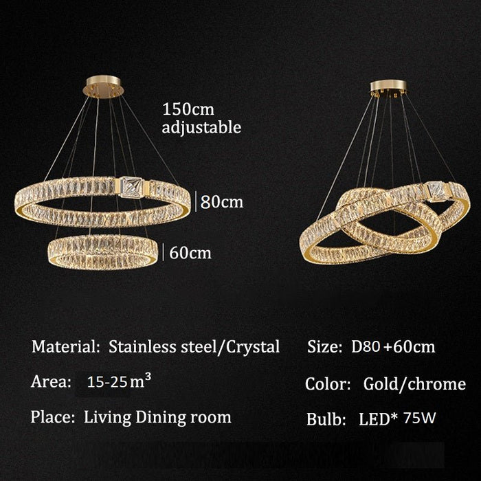 BAMDECOR C3319 Modern Crystal Chandeliers Lighting Fixtures Contemporary Round Chandelier Lighting Fixtures Crystal Pendant Ceiling Lights(Gold - 80+60cm) - Amazingooh Wholesale