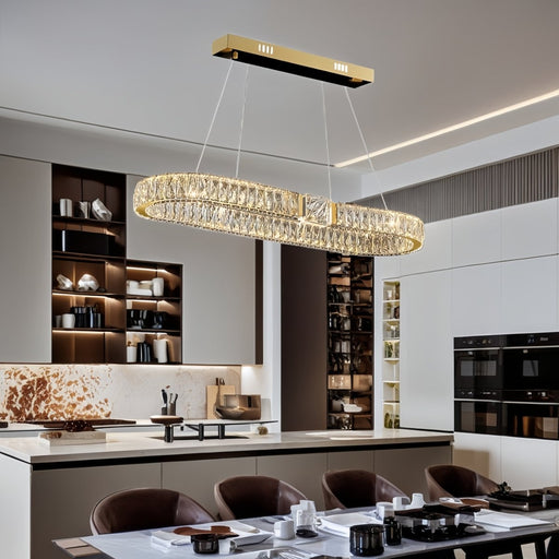 BAMDECOR C3319 Modern Linear Crystal Chandeliers Lighting Fixtures Contemporary Round Chandelier Lighting Fixtures Crystal Pendant Ceiling Lights(Gold - Oval 100cm) - Amazingooh Wholesale