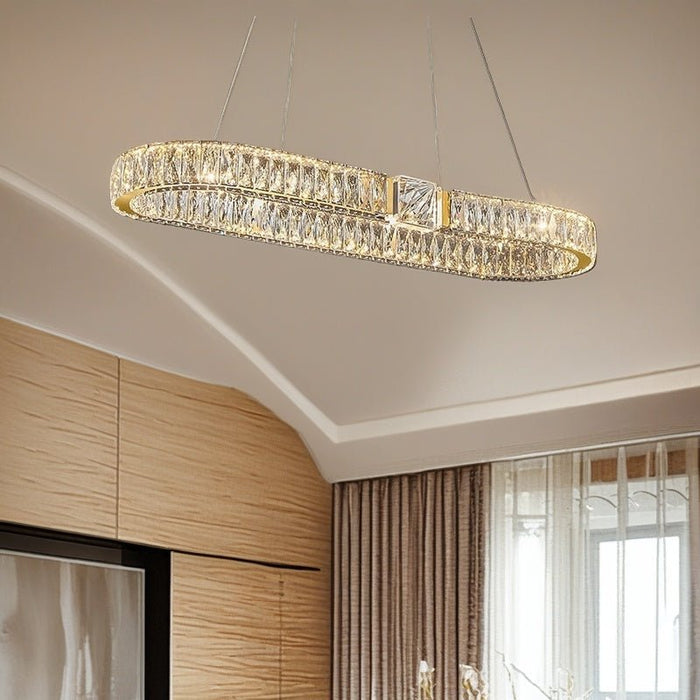 BAMDECOR C3319 Modern Linear Crystal Chandeliers Lighting Fixtures Contemporary Round Chandelier Lighting Fixtures Crystal Pendant Ceiling Lights(Gold - Oval 100cm) - Amazingooh Wholesale