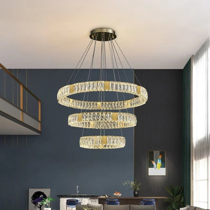 BAMDECOR C3320 Modern Crystal Chandeliers Lighting Fixtures Contemporary Round Chandelier Lighting Fixtures Crystal Pendant Ceiling Lights(3 Rings Gold - 100+80+60cm) - Amazingooh Wholesale