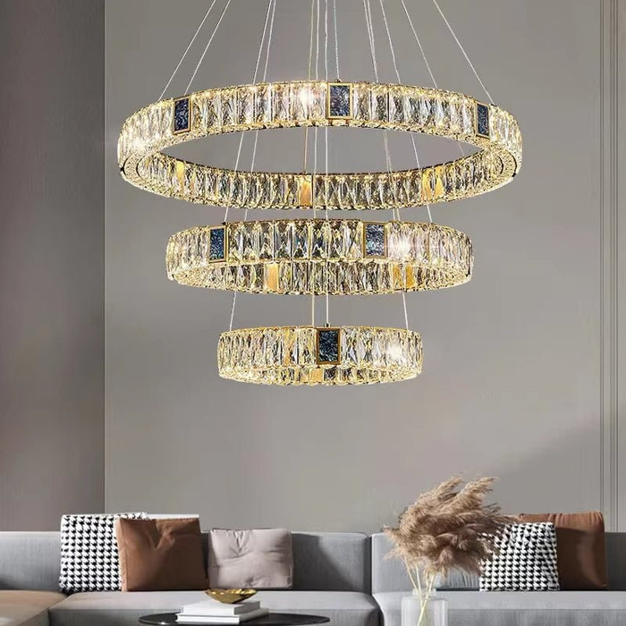 BAMDECOR C3320 Modern Crystal Chandeliers Lighting Fixtures Contemporary Round Chandelier Lighting Fixtures Crystal Pendant Ceiling Lights(3 Rings Gold - 100+80+60cm) - Amazingooh Wholesale