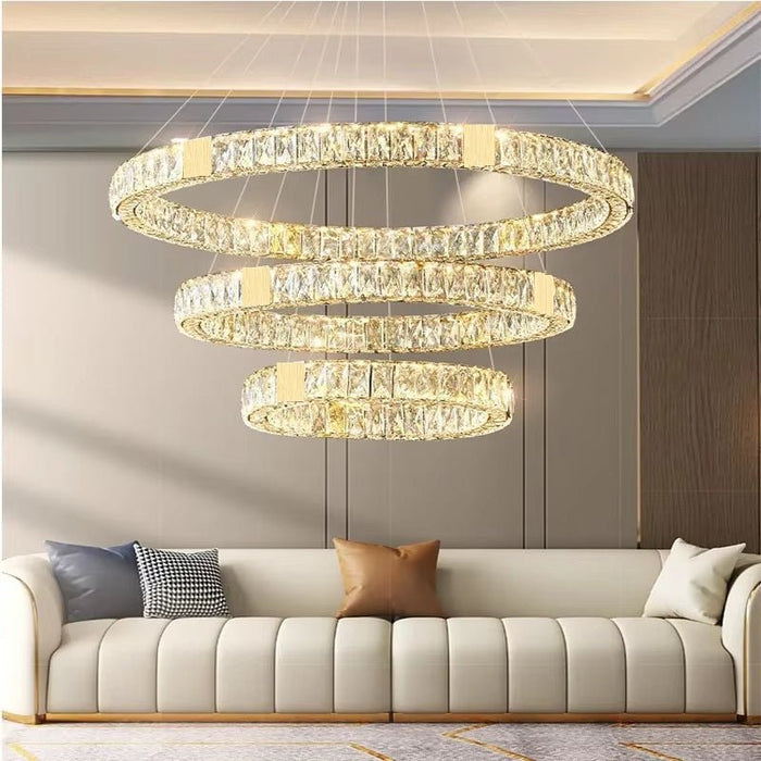 BAMDECOR C3320 Modern Crystal Chandeliers Lighting Fixtures Contemporary Round Chandelier Lighting Fixtures Crystal Pendant Ceiling Lights(3 Rings Gold - 100+80+60cm) - Amazingooh Wholesale