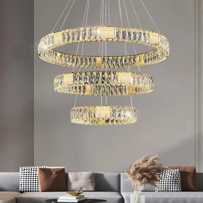 BAMDECOR C3320 Modern Crystal Chandeliers Lighting Fixtures Contemporary Round Chandelier Lighting Fixtures Crystal Pendant Ceiling Lights(3 Rings Gold - 100+80+60cm) - Amazingooh Wholesale