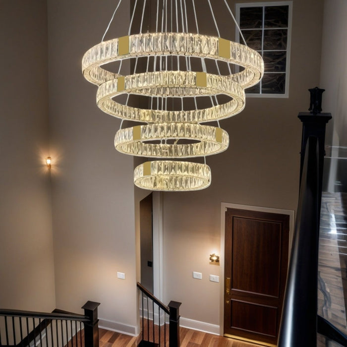 BAMDECOR C3320 Modern Crystal Chandeliers Lighting Fixtures Contemporary Round Chandelier Lighting Fixtures Crystal Pendant Ceiling Lights(4 Rings Gold - 100+80+60+40cm) - Amazingooh Wholesale