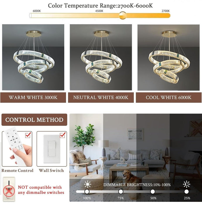 BAMDECOR C3320 Modern Crystal Chandeliers Lighting Fixtures Contemporary Round Chandelier Lighting Fixtures Crystal Pendant Ceiling Lights(4 Rings Gold - 100+80+60+40cm) - Amazingooh Wholesale