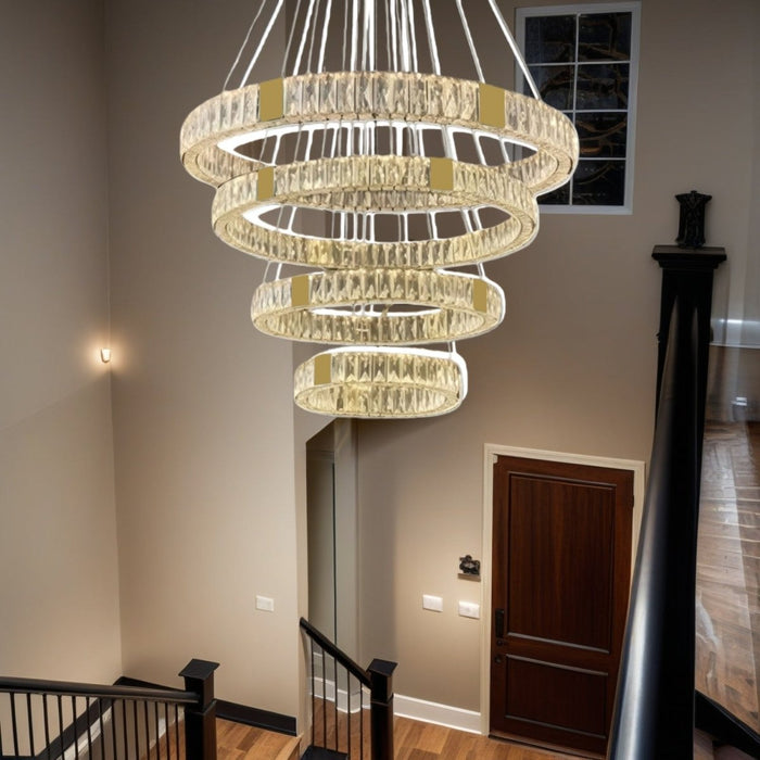 BAMDECOR C3320 Modern Crystal Chandeliers Lighting Fixtures Contemporary Round Chandelier Lighting Fixtures Crystal Pendant Ceiling Lights(4 Rings Gold - 100+80+60+40cm) - Amazingooh Wholesale