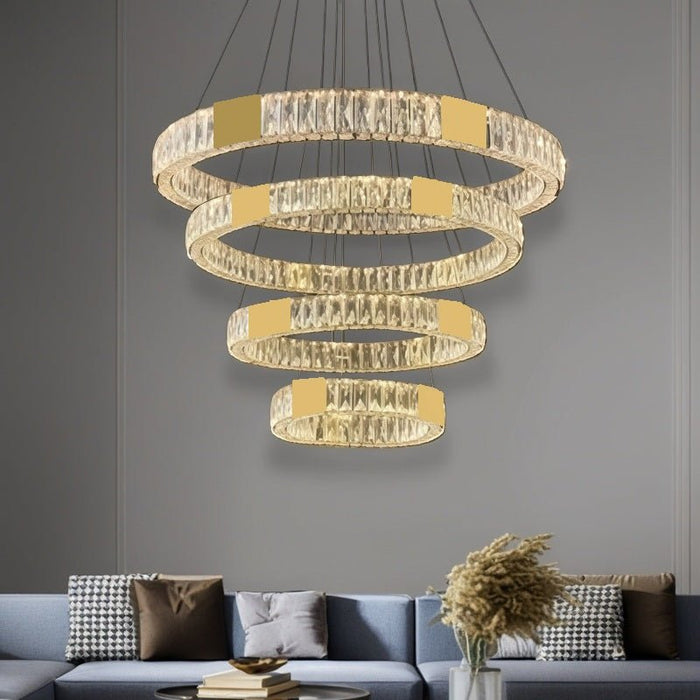 BAMDECOR C3320 Modern Crystal Chandeliers Lighting Fixtures Contemporary Round Chandelier Lighting Fixtures Crystal Pendant Ceiling Lights(4 Rings Gold - 100+80+60+40cm) - Amazingooh Wholesale